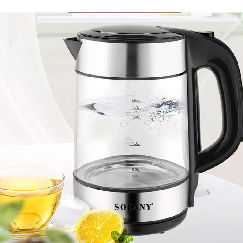 Sokany Ηλεκτρικός Διάφανος Βραστήρας 2200W 1.7L με Περιστρεφόμενη Βάση & LED Φωτισμό